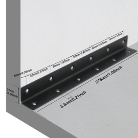 Redunest L Bracket, Heavy Duty Corner Brace, 20 Pack 10.8" Metal Shelf Bracket Angle Bracket for Shelves, Black Metal Braces for Wood,275mm Overall Length
