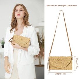 Aucuu Straw Crossbody Bag, Women's Shoulder Bag, Clutch Shoulder Bag, Envelope Purse, Raffia Bag, for Summer Beach, Women's Travel and Holiday, Brown-Small