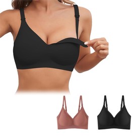 MIYIHA 2 Pzs Sujetadores de Lactancia para Lactancia,Sujetador de Maternidad Ultra Cómodo Sin Costuras,Forma Natural, (Mediano, Negro+Rosa)