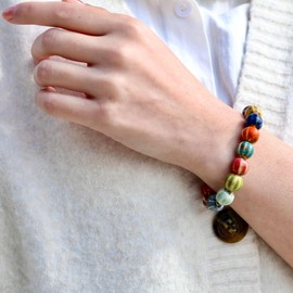 VSPDVO Boho Hippie Colorful Ceramic Round Beads Strand Stretch Bracelet Handmade Simple Ethnic Style Elastic Hand Chain for Women