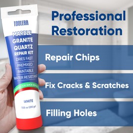 Quartz Countertop Repair Kit (6 Pcs Set), Marble and Granite Repair Kit, Granite, Marble Porcelain, Corian, Travertine, Quartz and Other Natural Stone and Acrylic Surfaces (White Color)