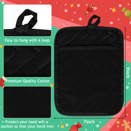 R HORSE 6Pcs Pot Holder with Pocket for Kitchen Black Grey Pocket Pot Holder Cotton Heat Resistant Potholder Terry Cloth Coaster Kitchen Hot Pad Oven Mitts Hot Pads Trivet for Baking Cooking 7''x9''