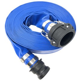 Gloxco 2" x 50′ Blue Lay Flat PVC Discharge Hose Assembly with Poly Cam and Groove C and E Fittings