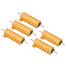 PATIKIL 50W 6 Ohm Aluminum Shell Resistor, 5 Pack Aluminum Housing Resistor Housed Case Wirewound Resistors Screw Tap Power Resistor 5% Tolerance, Golden