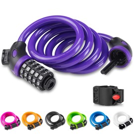 Opaza Bicycle Lock with 5 Digit Code, 1.2 m Long, Combination Lock Wheel with Cable, Very Lightweight, Security Bike Lock for Bicycle, and Mountain Bike with Mount (Purple)