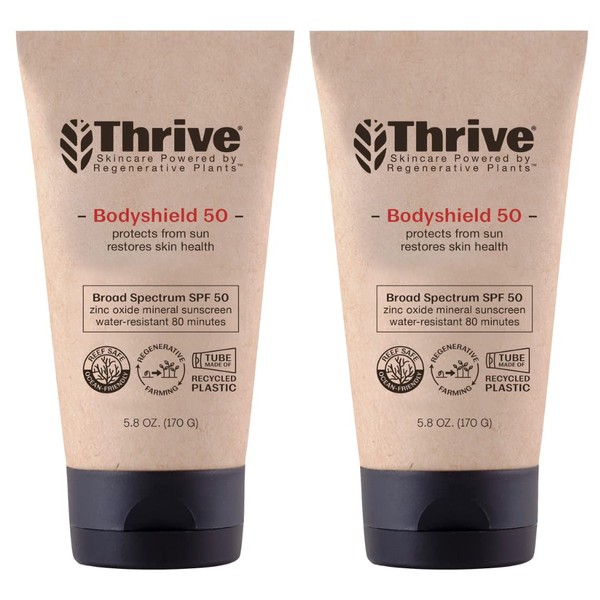 Thrive Natural Care Body Mineral Sunscreen SPF50 - Water Resistant Reef Safe Sunscreen with Broad Spectrum Clear Zinc Oxide Sun Block - Vegan, 5.8 Oz (Pack of 2)