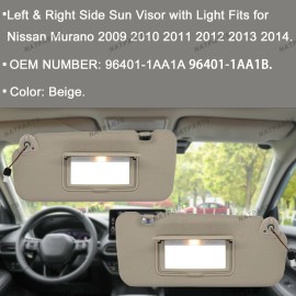 Unbranded Pair Beige Side Sun Visor w/Light for Nissan Murano 2009-2014LH RH 96401-1AA1B