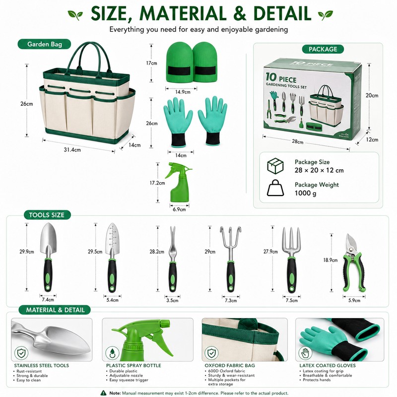 Garden Tool Set with Storage Bag for Plant Care –