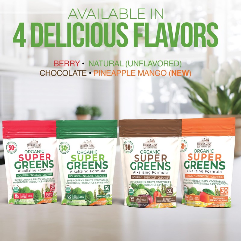 COUNTRY FARMS Super Greens Pineapple-Mango Flavor, 50 Organic Super Foods,