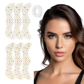 Glitter Freckles Face Tattoo, Gold Freckles Temporary Face Tattoos,Sparkle Makeup Patches, Cute & Waterproof Glitter Makeup Accessories For Women Girls, 6 Pcs