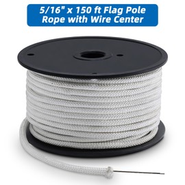 Artilife Flag Pole Rope,5/16" Wire Center Flagpole Rope,Braided Polyester Line with Steel Center Marine Grade (5/16" x 150 Ft)