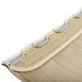 Silk-co One Piece Hair Extensions Clip in 30inch Long Straight Bleach Blond Hairpiece Synthetic Half Head Heat Resistant