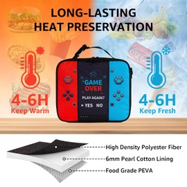 Easozoom Game Console Bento Insulated Lunch Bag Box lonchera for Teen Boy Kid Gamer Reusable Large Capacity Portable Waterproof Leakproof with name tag to School Office Picnic Travel Hiking Camping