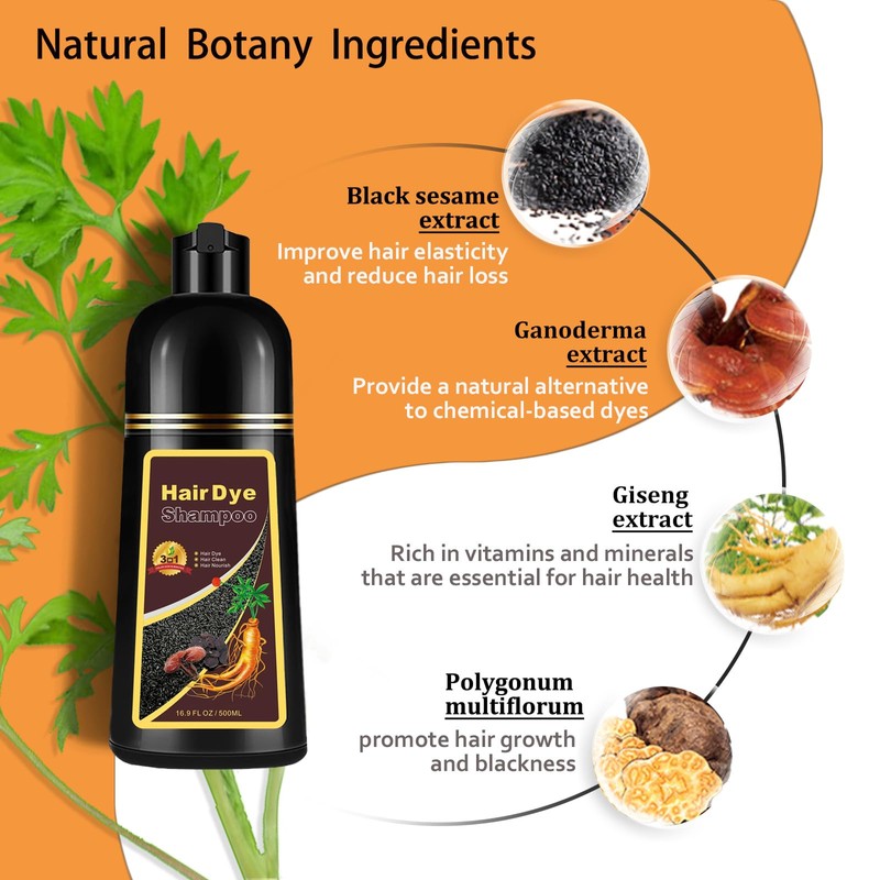 Hair Dye Shampoo 3 in 1, Long-Lasting Gray Hair Coverage,
