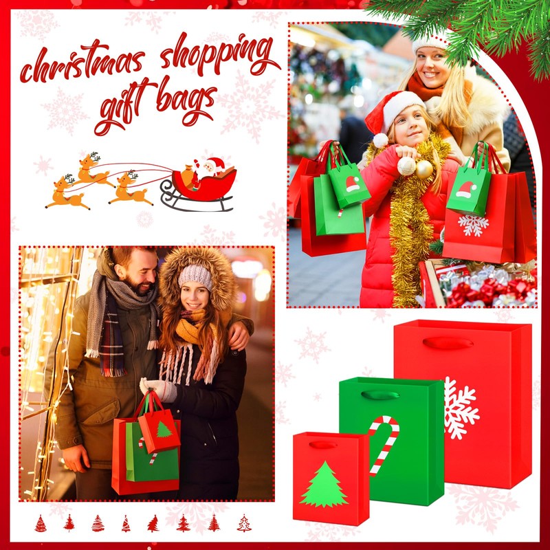 Casuallined 24 Pcs Christmas Paper Gift Bags with Handles Assorted