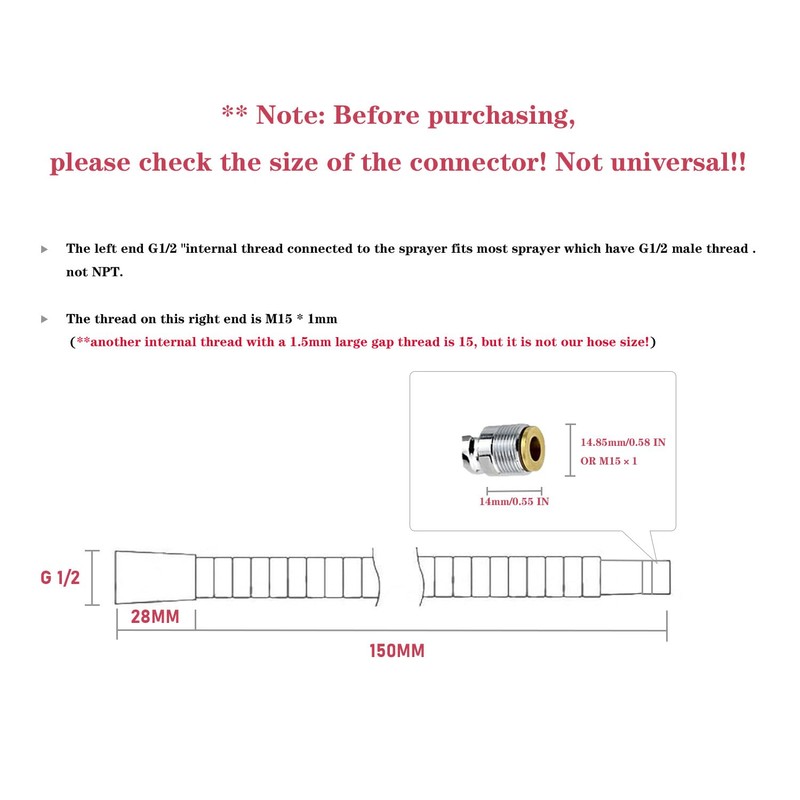 Spray Hose for Kitchen Faucet, 59-inch Pull-Out Sink Replacement, Pull