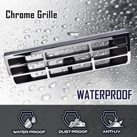 CHEDA Compatible with 1992-1996 Ford F150 F250 F350 Grille Assembly Headlight Door Chrome Grill (Silver + Black Chrome Middle Grille)