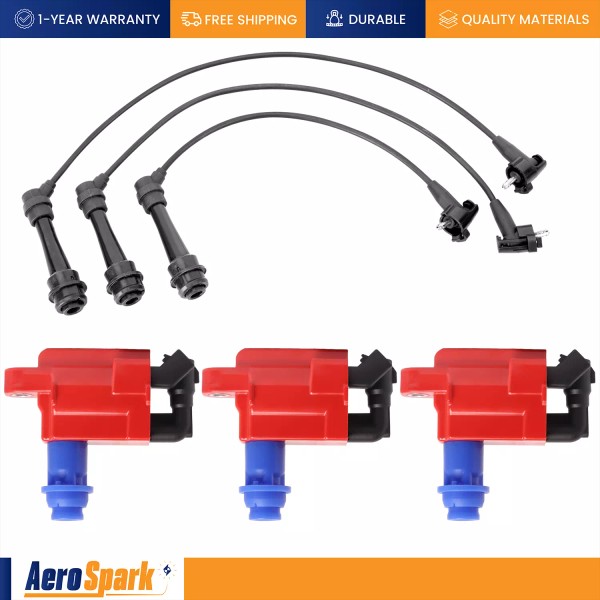Aero Spark Set of 3 Energy Ignition Coil & Wireset