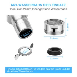 Aerator M24 Tap Strainer Insert Aerators External Thread 24 mm Mixing Nozzle Insert with Stainless Steel & ABS Filter Including 14 Seals, 1 Aerator Key – Economy Flow Regulator for Taps Pack of 12