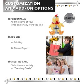 DolliBu Yellow Rooster Stuffed Animal with Silver Cross and Personalization - Religious Baptism Gifts for Boys and Girls, Dedication Christening Plush Prayer Toy Healing Teddy Bear - 10.5 Inches