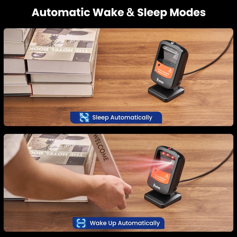 Eyoyo QR Code Desktop Barcode Scanner, Omnidirectional USB Wired Hands-Free