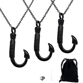 Mzztino 3pcs Fish Hook Cremation Urn Necklace Ashes Keepsake Stainless Steel Urn Memorial Jewelry