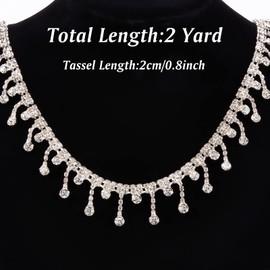 letsinstyle 2 Yards Glitter Rhinestones Tassel Chain, Rhinestone Ribbon Fringe Trims, Diamond Crystal Tassel Trim for Wedding Party Necklace DIY Clothing Accessories Vase Decoration