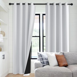 PONY DANCE 100% Blackout Curtains, Thick Double Layer Light Blocking Drapes, Thermal Insulated Noise Reducing Black Out Curtains for Bedroom Living Room with Black Liner, 52 x 84 Inch,Off White