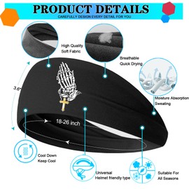 3pcs Sports Sweat Bands Headbands Men Head Sweat Band Headbands for Men Skull Sweatbands Mens Women Christian Jesus Cross Workout Cooling Mens Headband Hairband for Running Yoga Tennis Christ Gift