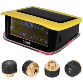 OCPTY Tire Pressure Monitoring System, Wireless TPMS Tire Pressure Monitor System 0-198psi 433MHZ Yellow RV TPMS with 4 sensors, LCD Display, Auto Sleep Mode,Easy to Install