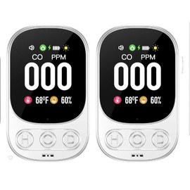 Carbon Monoxide Detector Plug in Wall, 3-in-1 CO Level Monitor Alarm with Temp/Humidity Sensor, Portable Carbon Monoxide Detectors Easy to Read & Install, for Home/Hotel/RV - Colour: White-2pack