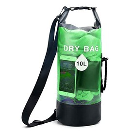 Azuki PVC Waterproof Bucket Bag Drifting Waterproof Bag Roll Top Lightweight Dry Storage Bag Transparent Dry Bag(green),10L