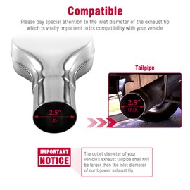 Upower 2PCS Exhaust Tip 2.5" Inlet 2" x 6" Outlet 10" Long Rolled Rectangle Exhaust Tailpipe Tips 304 Stainless Steel Polished Diesel Pipe Weld On