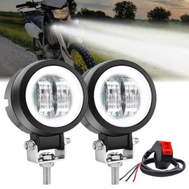 Ygmylandbb Motorcycle LED Driving Fog Lights, Motorcycle Driving Lights Led, 20W Auxiliary Spot Lights Pod for Motorcycle, DRL/Angel Eye, Include Switch (White Beam with White Ring) 12V/24V 3inch 2Pcs