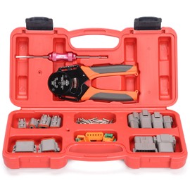 iCrimp Deutsch Crimp Tool Kit, Closed Barrel Crimper 4 Way Indent, 8 Impression Deutsch Crimper for Solid Contacts Gage 14,16&18 with 105PCS DT Connector Kit for Automotive Electrical