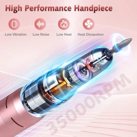 Professional Nail Drill Machine, HoMove 35000RPM Portable Nail Drills, Rechargeable Efile Nails Drill, Low Heat Electric Nail File for Acrylic Gel Nails(Rose Gold)
