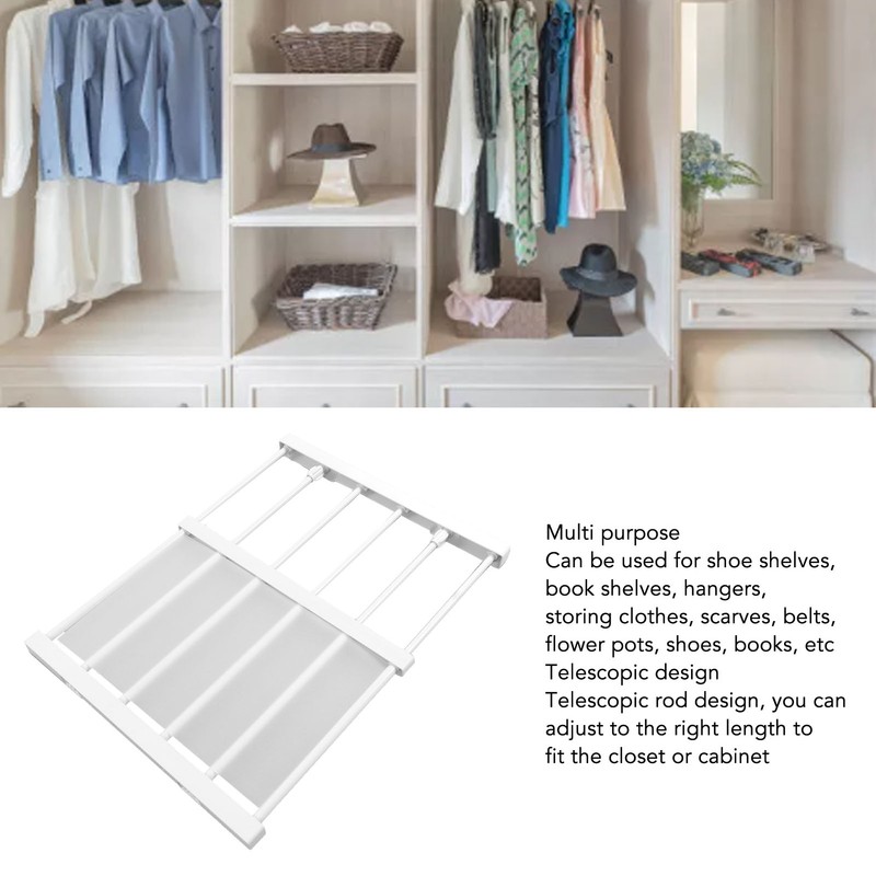 Tension Rod Shelf Adjustable Length Space Saving Nail Free Expandable