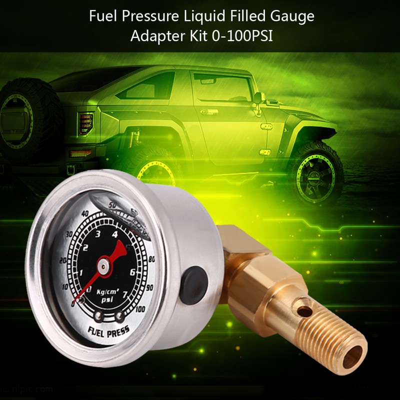 Universal Fuel Pressure Liquid Filled Regulator Gauge Adapter Kit 0-100PSI
