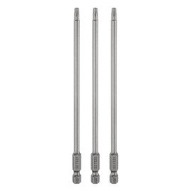 QUARKZMAN Set of 3 TT20 Torx Bit Set Screwdriver Bit 6 Inch (150 mm) Long 1/4 Inch Magnetic Hex Hex Shank S2 Steel Hole Tip Bit Set for Cordless Screwdriver Torx Screws