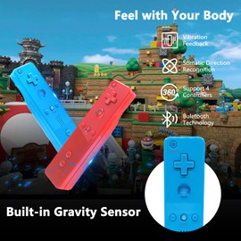 Controller for Wii, Remote Controller for Wii with Silicone Case and Wrist Strap Compatible for Wii/Wii U (4 Pack, Pink+Deep Blue+Blue+Red)