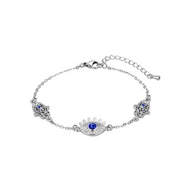 KunBead Blue Hamsa Hand Evil Eye Bracelet for Women Stainless Steel Birthday Adjustable Bracelets