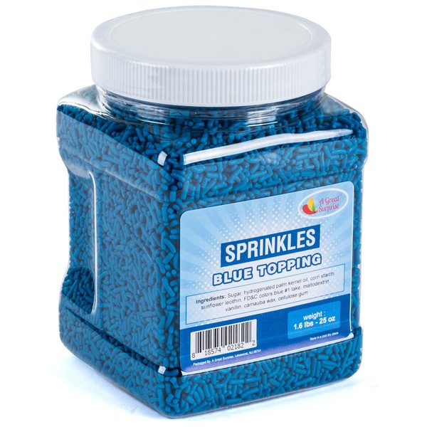 Blue Sprinkles Bulk - Baby Shower Sprinkles - Blue Sprinkles in Resealable Container, 1.6 LB Bulk Candy
