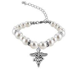 CENWA Nurse Practitioner Gift NP Bracelet Nurse Practitioner Bracelet NP Charm Pearl Bracelet NP Graduation Gift (NP pearl bracelet white)