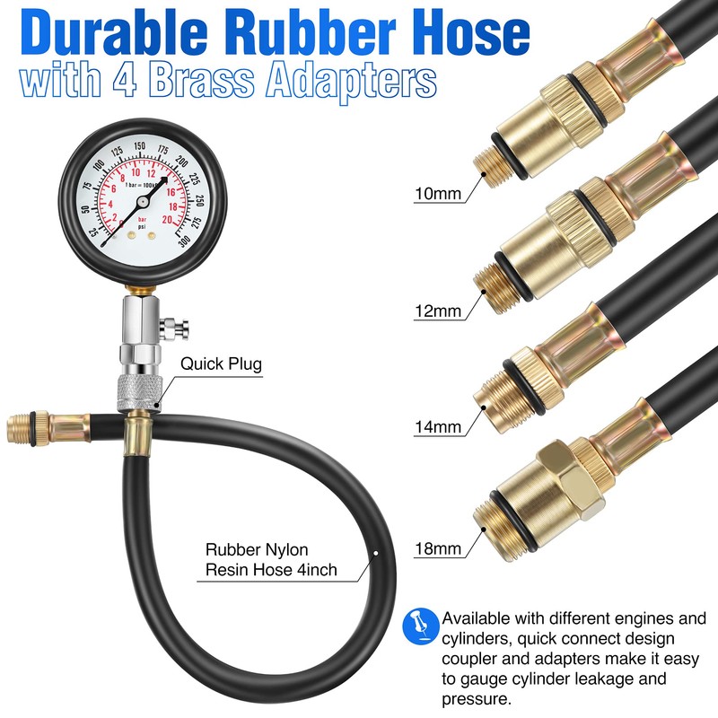 Fiada 9 Pieces Automotive Compression Tester Kit and Spark Plug