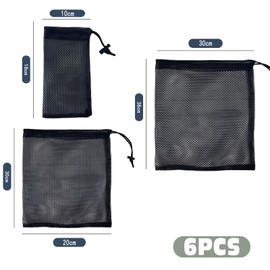 Pack of 6 Mesh Bag, Sports Equipment Mesh Bag with Drawstring Mesh Bag, Black Nylon Mesh Bag for Travel, Cosmetics, Sports Accessories, for Storing Goods and Toys, Drawstring Packing Bag Mesh Bag,