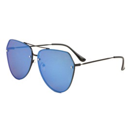 Rimless Black Frame Color Mirror Thick Lens Geometric Aviator Sunglasses (Blue)