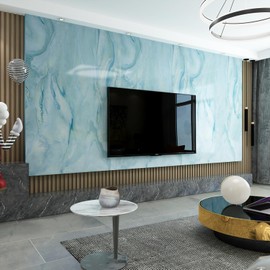 Bumoo Blue Marble Wallpaper 16" × 236" Peel and Stick Contact Paper Blue and Gold Self Adhesive Granite Vinyl Waterproof Removable Modern Textured Sticker for Countertops Meeting Room Bedroom Bathroom