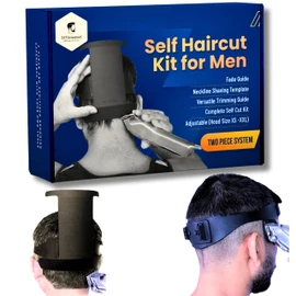 247 Groomed Self Haircut Kit for Men | 2Pcs SelfCut Guide for Men: Neckline Shaving Template & Fade Guide | Adjustable Size Hair Fade Tool & Stable Neck Line Up Tool | Hair Cut for Kids & Seniors