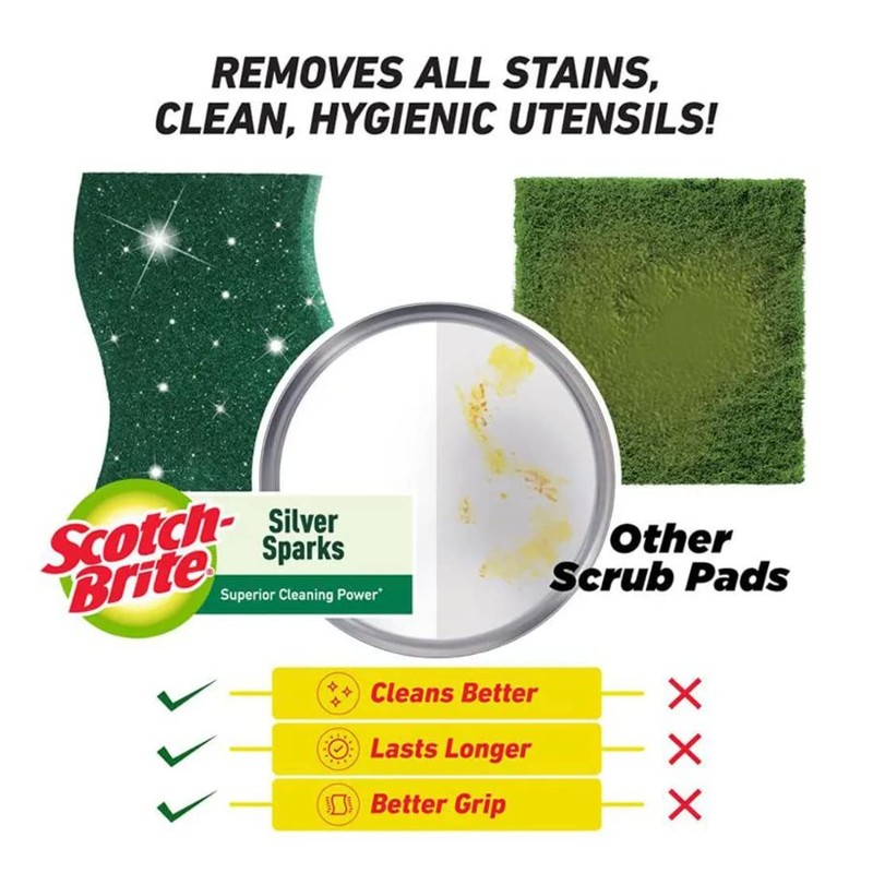 Scotch Bright Silver Spark Scrub Pad - 7cmX7.5cm (Pack of