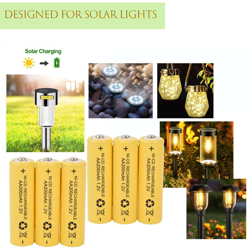 12 Packs 1.2V AA 200mAh Ni-Cd Rechargable Batteries for Solar
